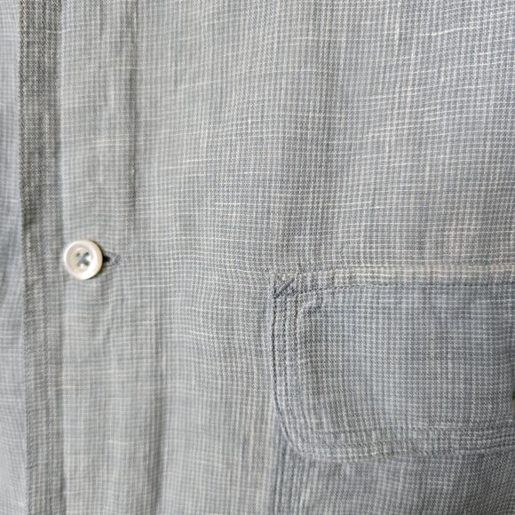 Orvis Button Up Shirt Men's XL Blue White Linen Houndstooth Casual Work Party - Picture 3 of 5